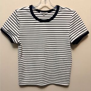 ANISTAR Black and White Striped Ribbed T-Shirt